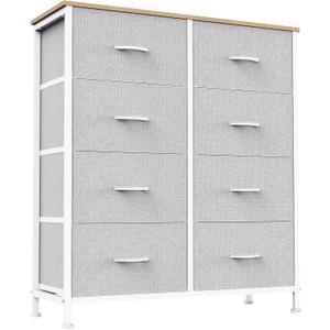 Sweetcrispy 8 Drawer Fabric Dresser for Bedroom, Tall Dresser, Light Grey, 11.8"D x 30.9"W x 36.4"H