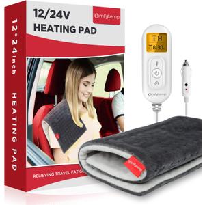 Comfytemp 12V/24V Car Electric Blanket for Back Pain Relief, 4 Heat Setting, 11 Auto-Off, Portable Mini Travel Blanket for Back Pain, Shoulders and Cramps Relief, 12x 24 Washable