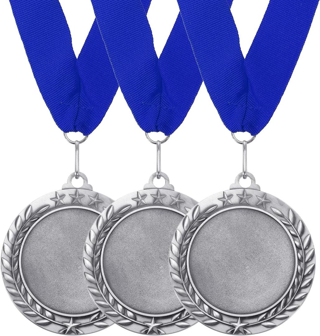 PATIKIL Award Medals, Place Winner Medals with Yellow Neck Ribbon Prize Medal for Competitions (Silver)