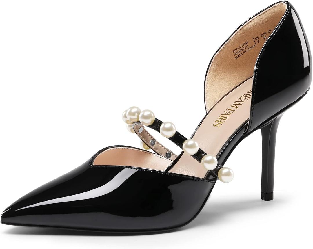 DREAM PAIRS Women's Closed Toe High Heels Stiletto Pointed Toe Strappy Pearl Elegant D'Orsay Dress Wedding Party Pumps Shoes, Size 10