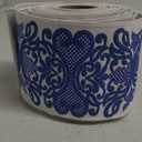 Reliant Ribbon 93861W-685-10F Regal Filigree Printed Dupioni Wired Edge Ribbon, 4 Inch X 10 Yards, White/Blue