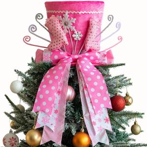 Christmas Tree Topper, Christmas Tree Topper Hat, Pink high Heels Tree Topper Christmas Decorations with Bow Ribbon Christmas Tree Ornaments for Holiday Family Xmas Dcor