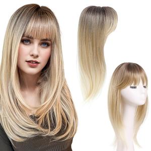 CROWN GUIDE Hair Toppers for Women with Thinning Hair Pieces 18 Inch, 3603D Cover Fluffy Wispy Bangs Hair Clip Long Layered Synthetic Wig Topper with Bangs for Dialy Wear (Ombre Light Brown Blonde)