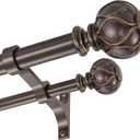 2 x Double Curtain Rods 36-72”(3-6 Feet) for Windows, Fumlyate 1 Inch Diameter Front and 5/8 Inch Back Drapery Rod with Solid Aluminum Brackets, Heavy Duty Telescoping Dual Curtains Poles, Dark Bronze