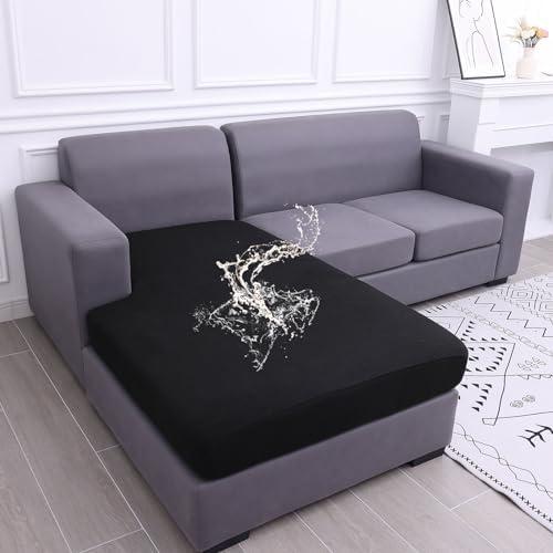 hyha Waterproof Sectional Couch Covers, Non Slip Sofa Couch Cushion Covers L Shape, Thick Stretch Jacquard Fabric, Washable Sofa Slipcovers with Elastic Bottom (1 Piece for Chaise, Black)