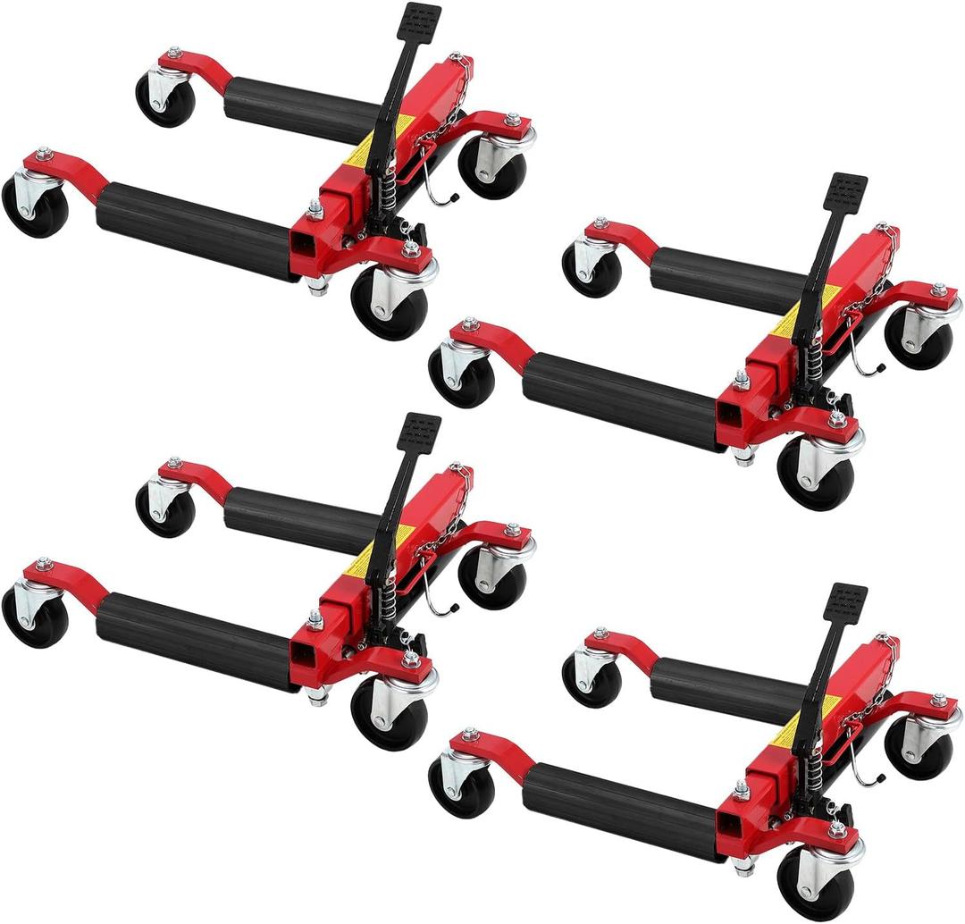 Hydraulic Wheel Dolly Set of 4, 6000LBS Heavy Duty Car Tire Dolly with Foot Pedal Jack, 1500LB Capacity per Dolly, 360° Swivel Casters, Wide Tire Width Compatible up to 12" for Auto Repair, Trucks