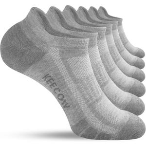 KEECOW Ankle Athletic Running Cushioned Socks for Men & Women No Show Low Cut Sports Cotton Tab Socks 6 Pairs (X-Large, Grey)