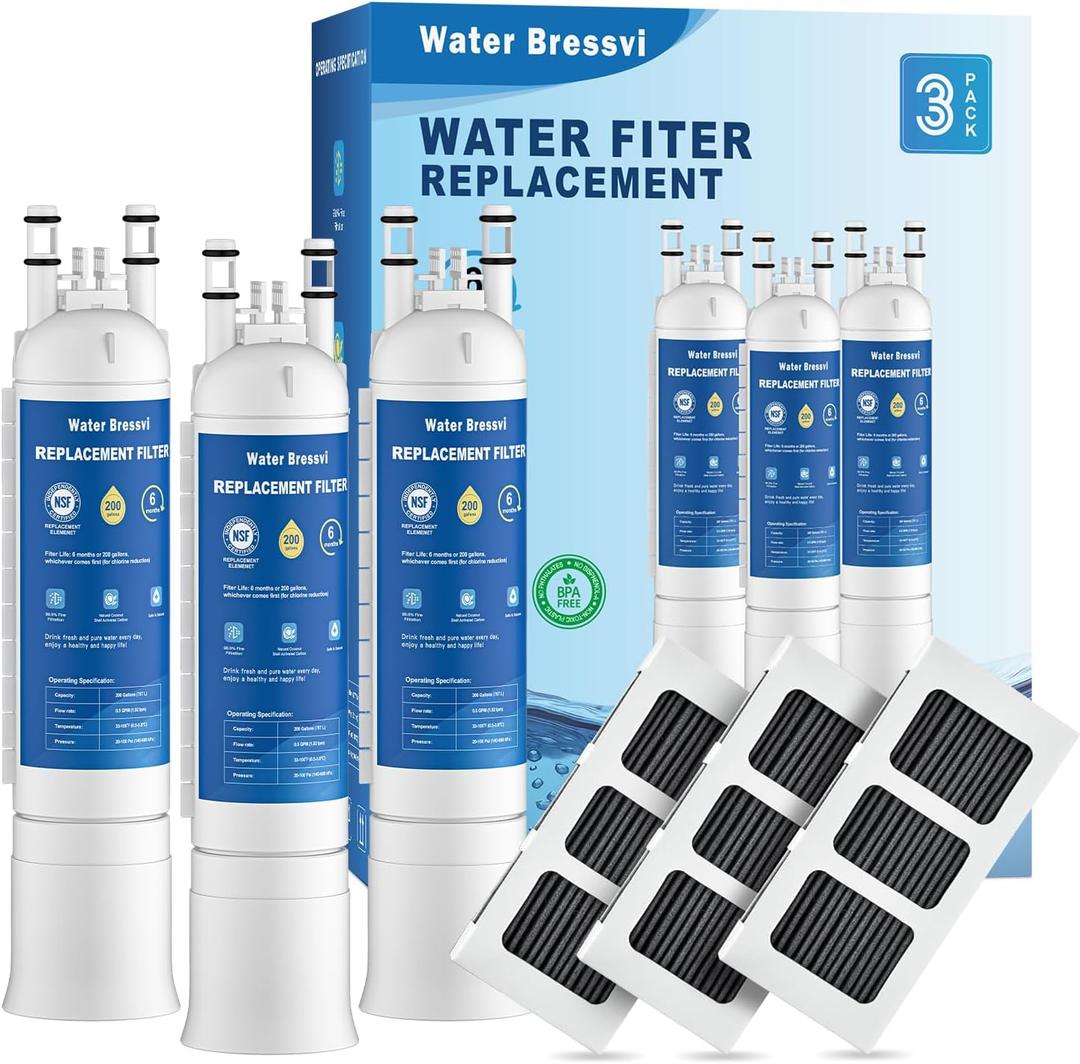 Water Filter Replacement Compatible with Frigidaire FPPWFU01, FPPWFU01, PurePour PWF-1, PureAdvantage PWF-1 Water Filter and PureAir Ultra II PAULTRA2 Air Filter Combo (3+3)