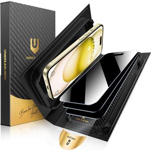 UNBREAKcable Privacy Screen Protector for iPhone 15, 3 Pack Full Coverage Tempered Glass [28 Anti-Spy] [9H Hardness] [Easy Installation Box] Shatterproof Private Screen Guard