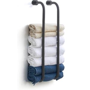 Wall-Mounted Towel Rack for Rolled Towels, Gunmetal Gray Bathroom Towel Holder, Space-Saving Metal Towel Shelf for Bathroom, Kitchen, or Laundry Room, Easy Installation 2 Pack
