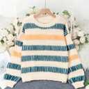 Verdusa Women's Oversized Striped Sweater Colorful Chunky Sweaters Streetwear Knit Pullover Tops (Beige, S)