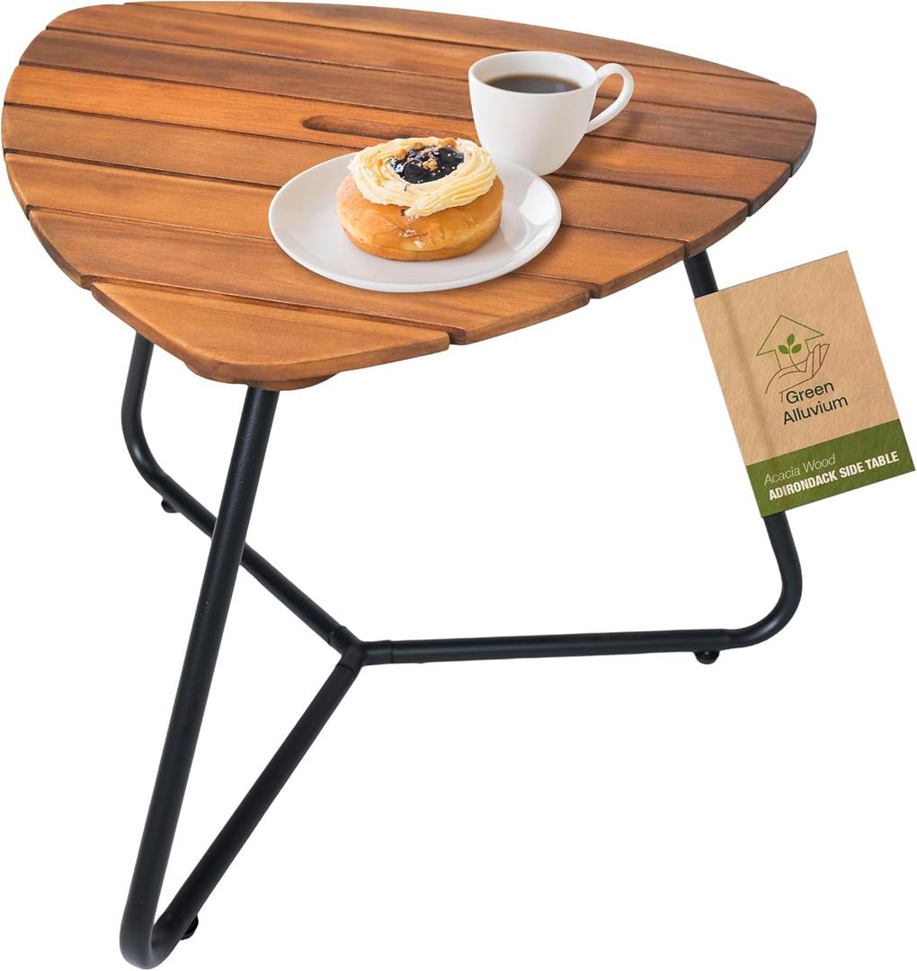 Portable Adirondack Side Table 15" H - Wood & Metal Patio Table for Indoor & Outdoor Use - Small Outdoor End Table for Picnic, Camping, Adirondack Chair, Great Golden Teak Finish