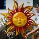 Large Size 32Inch Metal Sun Outdoor Wall Art Decor Large, Hanging for Indoor Outdoor Patio Garden Fence Deck Yard Pool Wall Sculpture Decoration for Living Room Bedroom