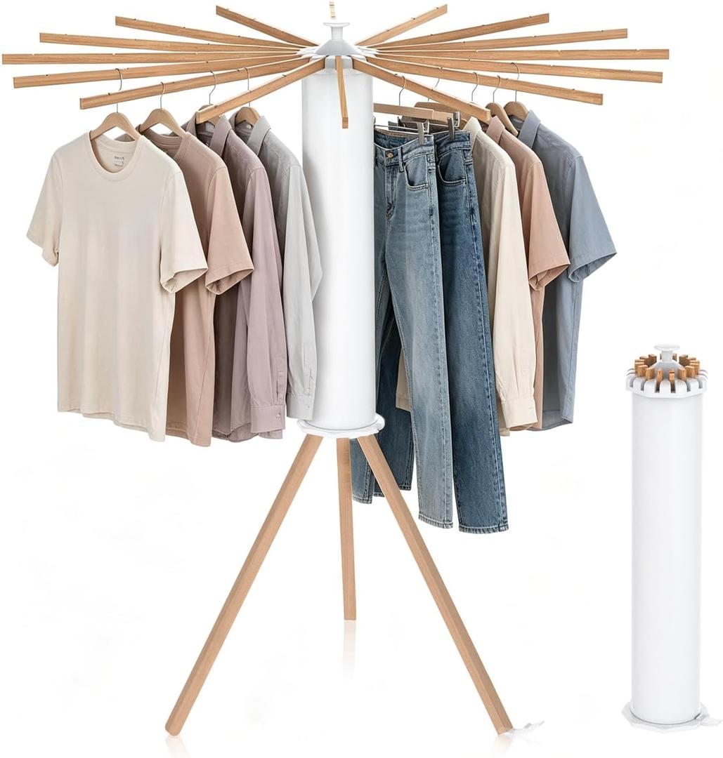 Tripod Foldable Clothes Rack,Garment Rack Portable with Collapsible Design | Drying Rack Clothing with No-Tool Assembly, Freestanding Laundry Drying Rack, pace-Saving for Bedroom, Laundry Room,Balcony