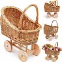 Vintage Wicker Baby Carriage DecorWoven Rattan Stroller Flower Basket Cart for Wedding Centerpieces, Baby Shower Party Supplies & Nursery Floral Arrangement Props Floral Rustic Home Decor