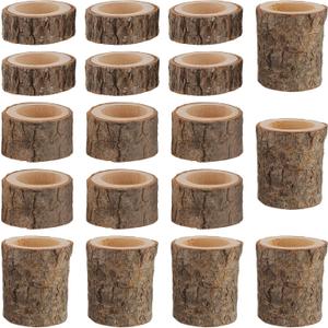 FUNSUEI 18 PCS Wooden Tea Light Candle Holders, Rustic Wood Votive Log Candle Holders, Rustic Wood Votive Candle Holder for Table Decoration, 3 Sizes
