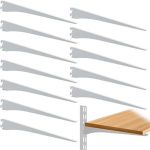 12 Pack Shelf Brackets for Twin Track System Adjustable Wire Shelf End Bracket Closet Organization Heavy Duty Shelf Track Locking Shelf Brackets (White, 11.8 inch)