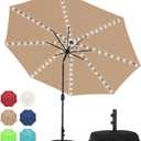 Sundale Outdoor Solar 88 LED 10 ft Patio Umbrella with Sand Bag Umbrella Base, Outdoor Umbrella with Tilt and Crank, Tan