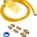 72" Flexible Yellow Coated Gas Line Connector Kit for Stove, Dryer, Gas Water Heater, Furnace,5/8 in.OD(1/2 in. IDFlexible Gas Line with Connector 1/2" FIP &1/2"MIP & 3/4"MIP Fitting