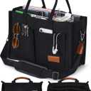 FIORETTO Canvas Tote Bag for Women with Zipper Closure & Individual Compartments for Work College for Teacher & Nurse (Medium, Black&brown)