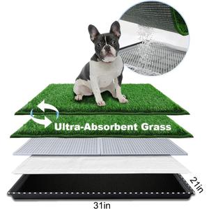 HQ4US 4LEGS Dog Grass Pad with Tray Medium 3121, Dog Litter Box with Odor Free Artificial Grass Pee Pads for Dogs Potty Tray with Hemmed Edge, Realistic for Indoor Balcony