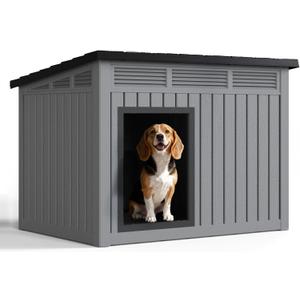Dog House Indoor Outdoor, Waterproof Dog House for Small to Medium Dogs,Easy to Assemble and Clean, Doghouse with Air Vents and Elevated Floor,Openable at The Top,Grey,32.2"25.12"24.13"
