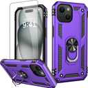 2 x IKAZZ for iPhone 13 Mini Case 5.4 Inch with Screen Protector,Military Grade Shockproof Heavy Duty Protective Phone Cover Pass 16ft Drop Test with Magnetic Kickstand Car Holder,Purple