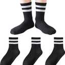 Kids Socks Boys Girls Crew Socks Seamless Cotton Ankle Athletic Socks with Retro Stripes 3/5 Pairs (Black)