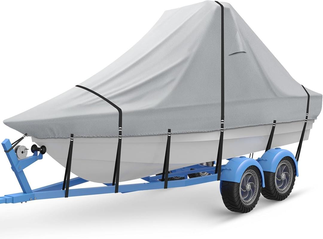 25' - 27' Wide Bow 900D Wake Tower Boat Cover, Cover The Ski/Wakeboard Tower and Boat, Metal Fittings Waterproof Breathing Tear and UV-Resistant,Fits 25ft - 27ft Wide Boats with Ski/Wakeboard Tower (Grey)