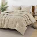 Andency Light Khaki Comforter Set King Size, Boho Soft Warm Tufted Bedding Comforter Sets for King Size Bed, 3 Pieces Aesthetic Chevron Farmhouse Cute Bohemian Textured Bedding Set (King (104"x90"))