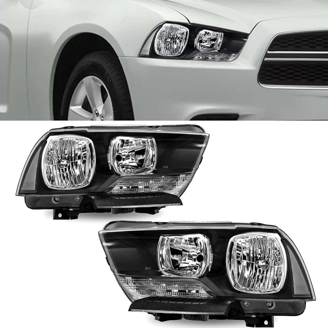 Headlights Assembly Compatible with 2011 2012 2013 2014 Dodge Charger Driver and Passenger, Black Housing Clear Side