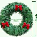 1 Pack Mini Christmas Wreaths for Windows Kitchen Cabinets, 12 Inch Small Christmas Wreath with Red Bows Artificial Christmas Tinsel Wreaths Mini Wreath Xmas Decorations for Home Door Wall Chair Stair