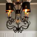 Wellmet Lamp Shades,Small Chandelier Shades ONLY for Candle Bulbs,Clip-on Drum Lampshades,Set of 6, 5.5"x 5.5"x5",Black Gold