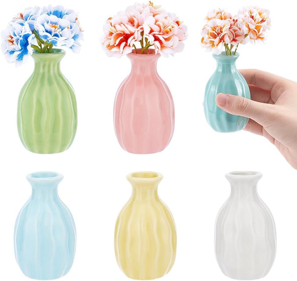 NBEADS 6 Pcs Mini Ceramic Flower Vase, Rustic Decor Vase Modern Farmhouse Multicolored Plain Small Vases for Flowers Small Plants Floral Dining Room Shelf