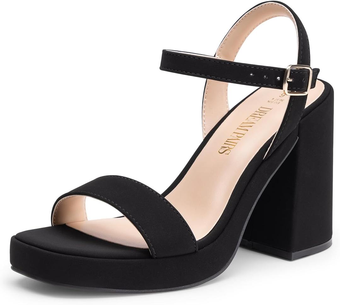 DREAM PAIRS Heels for Women Block Chunky Platform High Heels Open Toe GISELLE Fashion Wedding Party Evening Prom Dance Ankle Strap Dress Pump Sandals Shoes (6.5, Black-nubuck)