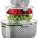 LUXEAR Fresh Produce Vegetable Fruit Storage Containers 3Piece Set, BPA-free Fridge Storage Container, Partitioned Salad Container, Fridge Organizers, Used in Storing Fruits Vegetables, Gray (Grey Clear)