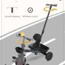 KRIDDO 2-in-1 Tricycle for Toddlers 1.5-5 Years, Push Tricycle with Parent Steering & Detachable Handle, 9-Stage Adjustable Handlebar, Toddler Trike with Safety Belt, Clutch Pedals & Dual Basket, Grey