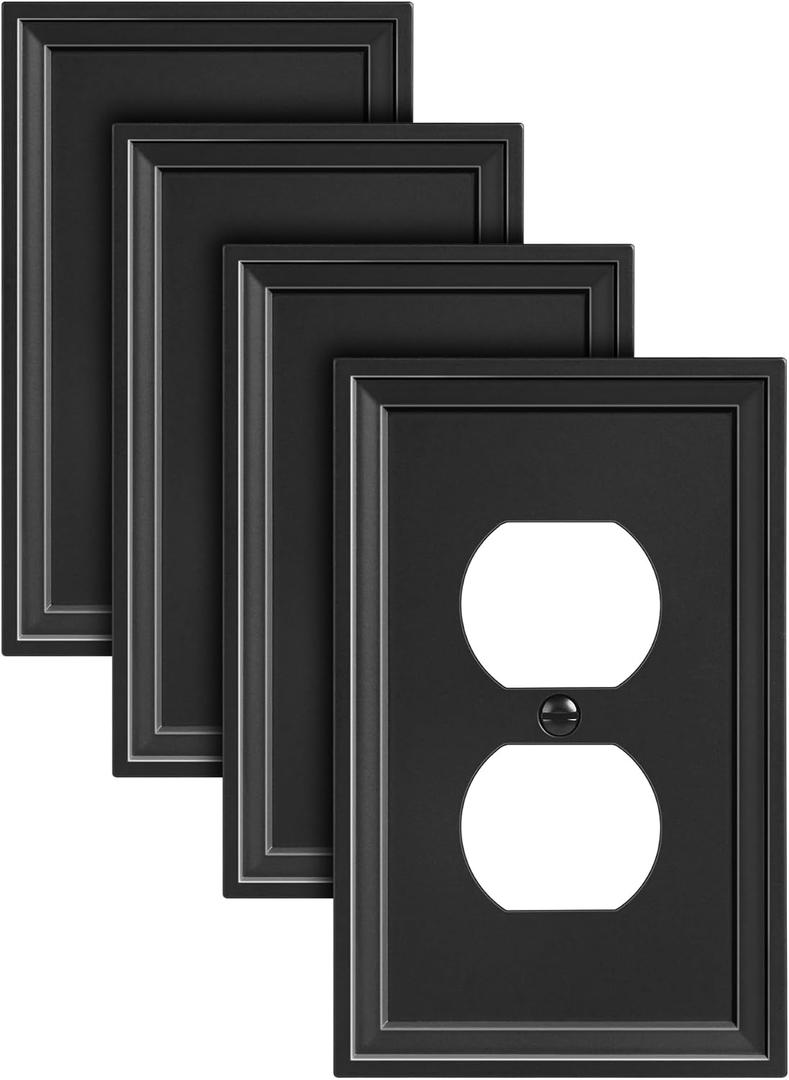 4-Pack Duplex Outlet Cover, Natural Bamboo Fiber Switch Plates and Outlet Covers, Black Decorative Wall Plates for Electrical Outlets, 1 Gang Receptacle Cover, Corrosion Resistant