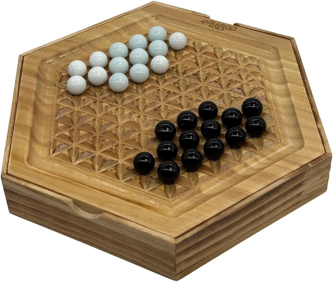 Abalone Board Game, Marble Strategy Game, Solid Wooden Game with 28 Marbles, 2 Player Games, Abalone Game, Marble Chess Game, Intellectual Chess Board Game, Strategy Games for Adults
