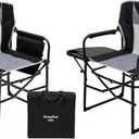 SUNNYFEEL Oversized Camping Directors Chair 2 Pack, Portable Folding Lawn Chairs for Adults Heavy Duty with Side Table,Pocket for Beach, Fishing,Picnic,Concert Outdoor, Foldable Camp Chairs (Black)