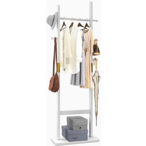 Clothing Rack for Hanging Clothes, White Freestanding Clothes Rack Heavy Duty, Small Hanging Rack Hall Tree, Very Sturdy Coat Rack Stand White USYD-201