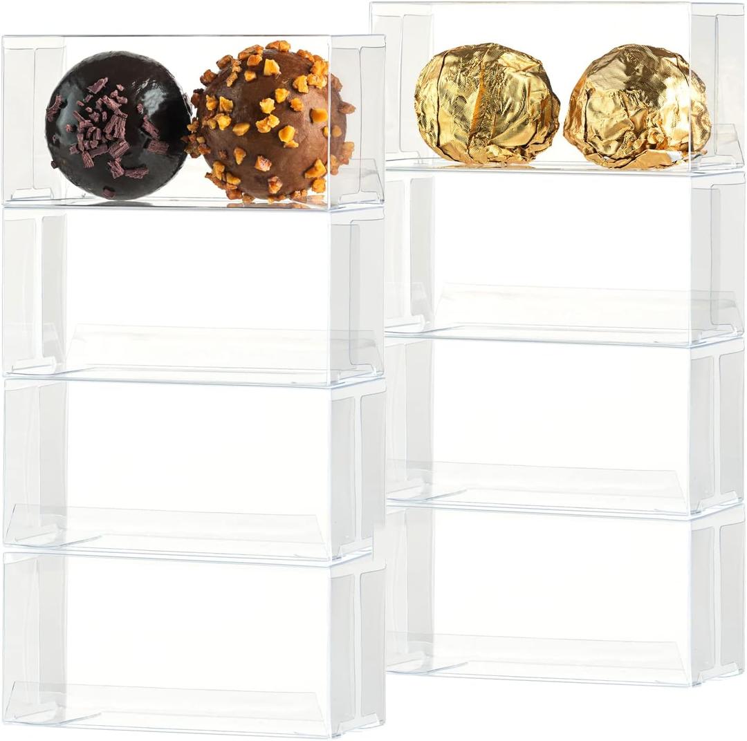 100 Pack 3.1"X1.5"X1.5" Clear Chocolate Boxes Truffle Boxes Small Bakery Treat Candy Gift Box Truffle Wrappers for 2 Truffles Weddings Birthdays Christmas Mother's Day Parties, Perfect