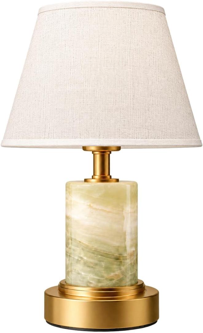 Marble Living Room Lamp, Gold Bedside Lamp with Textured Linen Fabric Shade, Modern Minimalist Nightstand Lamp for Bedroom Living Room Guest Room