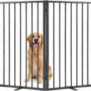 Full Metal Freestanding Dog Gate with Cat Door for Outdoor & Indoor,34" Tall Foldable Pet Fence,60" Extra Wide Free Standing Dog Gate for RV Camping,Stairs,Hallways,Doorways,Deck,Yard (3 Panels,Black)