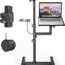 2 Shelves Mobile Projector Stand, Rolling Laptop Stand Adjustable Height to 47 Inches, Podium Stands with Ventilated Tray, Heavy Duty, Laptop Floor Stand for Office, Home, Stage, DJ