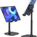 Cell Phone Stand, Adjustable Height Phone Stand for Desk, Eye Level Desktop Phone Holder Compatible with iPhone, Pro Max, Samsung, and All Mobile Phones up to 10'' (Black)