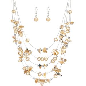 Multi-Layer Boho Shell Beaded Necklace for Women Colorful Crystal Strand with Silver Beads Statement Collars Necklace and Earrings Costumes Jewelry Sets for Women