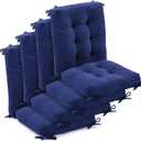 Juexica 4 Set Outdoor Patio Chair Cushions Corduroy Seat High Back Tufted Pillow Replacement Rocking Patio Chair Pads for Outdoor Indoor Home Office(Navy Blue), 20.47 x 20.47 x 3.54 inches