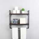 2-Tier Metal Industrial 23.6" Bathroom Shelves Wall Mounted,Rustic Wall Shelf Over Toilet,Towel Rack with Towel Bar,Utility Storage Shelf Rack, Floating Shelves Towel Holder,Retro Black