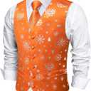 DiBanGu Mens Christmas Suit Vest and Tie Set for Men Waistcoats and Necktie Pocket Square Set for Prom Party S-3XL